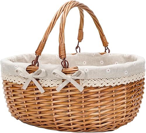 Miniatura 13 de G GOOD GAIN Cesta de picnic de mimbre con asas plegables dobles, cesta de picnic de sauce, cesta de Pascua tejida a mano natural, huevos de Pascua