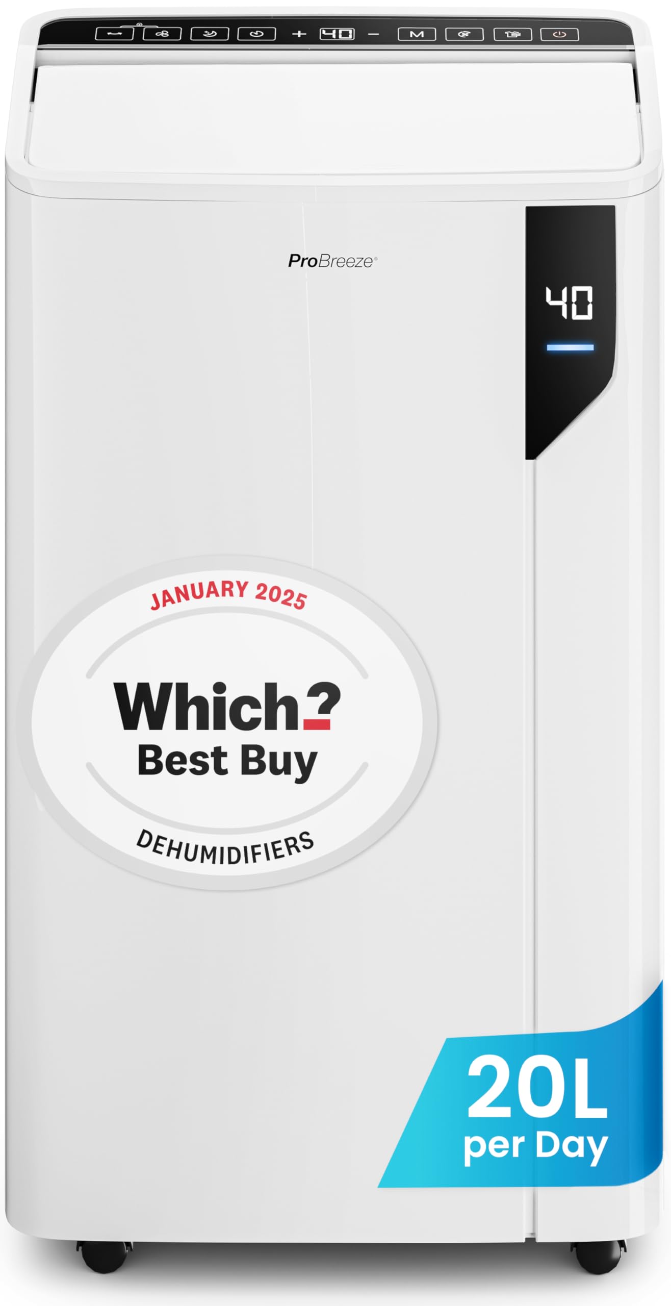 Pro Breeze® 20L/Day Compressor Dehumidifier - Energy Efficient with Laundry Mode, Humidity Sensor & Indicator, Carbon Air Filter for Mould, Damp & Moisture - for Home, Office & Bedroom