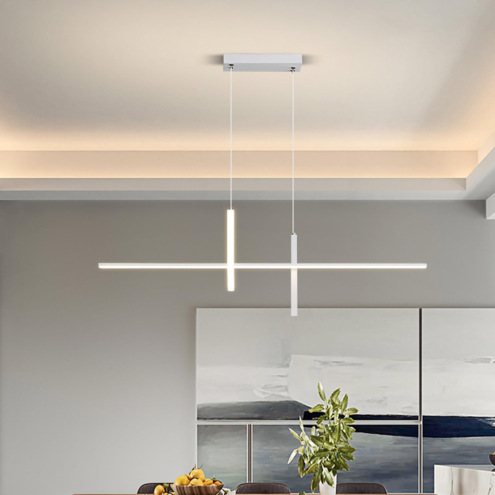 HYJAUSXB Linear Led Pendant Light For Kitchen Island,modern Dimmable Chandelier With Remote,height Adjustable Ceiling Hanging Light,dining Room Fixture Bedroom Living Room(120cm/47.2in, White)