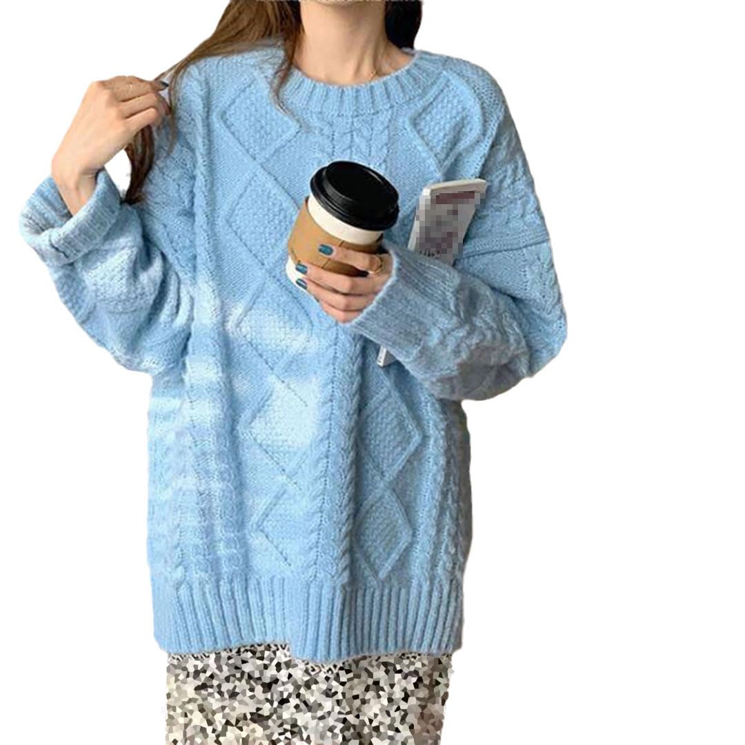 Vogrtcc Pull Torsadé À Col Rond pour Femmes, Hauts Tricotés Décontractés À Manches Longues Et Amples