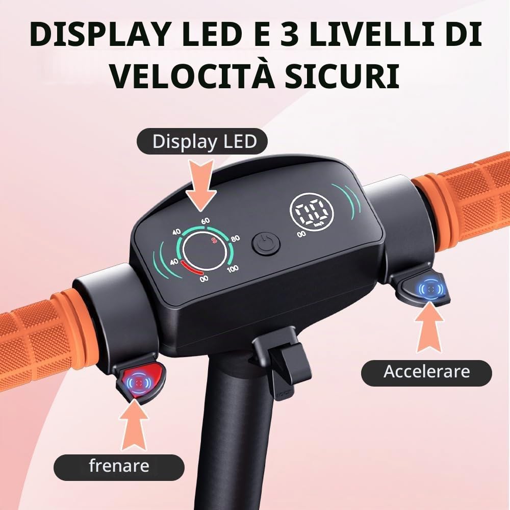 Monopattino Elettrico per Ragazzi U8 Fuoristrada - Doppia Sospensione - 16km/h Max, 10km Autonomia - Pieghevole e Leggero (6.7kg) - Motore 110W - Per Bambini 8-16 Anni (Arancio)