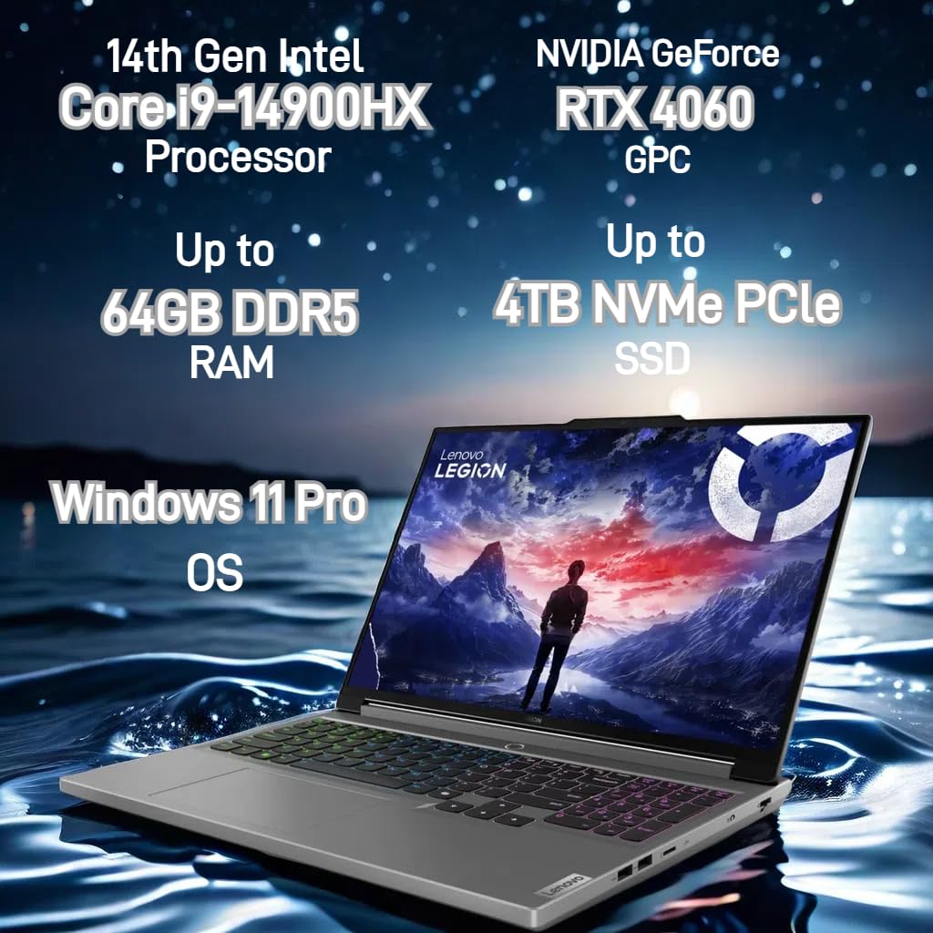 Lenovo Legion 5i Gaming Laptop - 16" WQXGA 165Hz Display, Intel i9-14900HX(24-Core), 32GB DDR5, 2TB SSD, GeForce RTX 4060, Backlit KB, WiFi 6E, Win 11 Pro & MS Office Lifetime, con unità CD/DVD