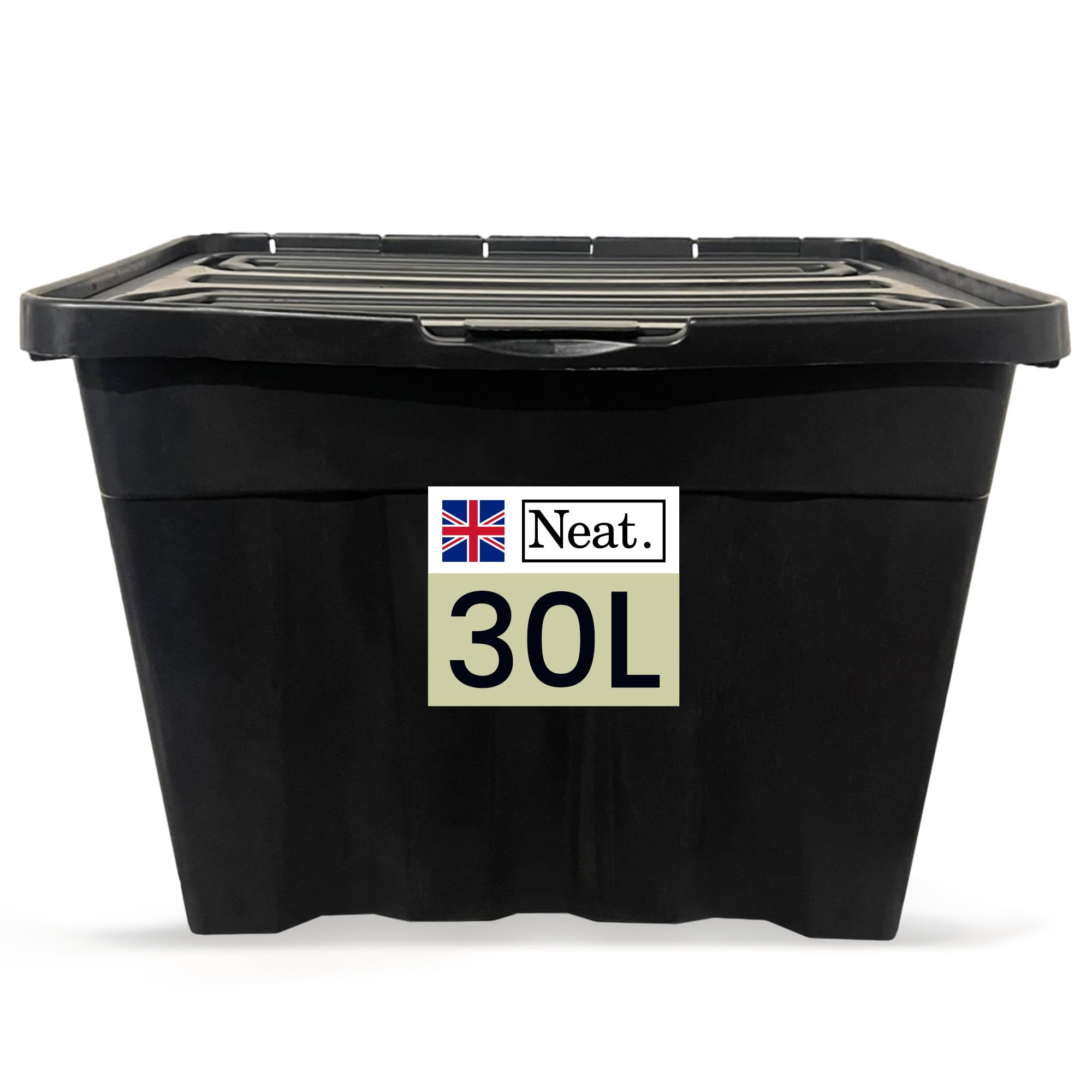 Neat. 30L Storage Boxes with Lids - Black Base & Hinged Lid Ideal for Home Organisation, Durable Plastic Containers, Space-Saving Box Storage Solutions, Plastic Box with Lid for Easy Access, Pack of 1