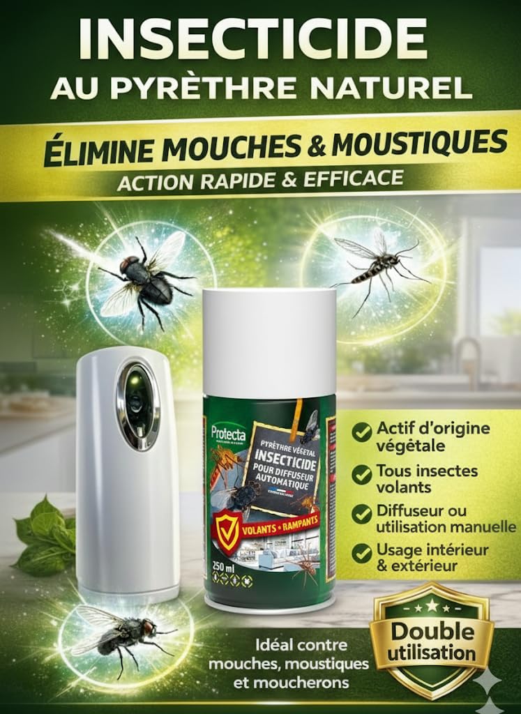 PROTECTA - Recharge Pyrèthre Anti Mouches & Anti Moustiques - Lot de 2 - Manuel ou pour diffuseur automatique