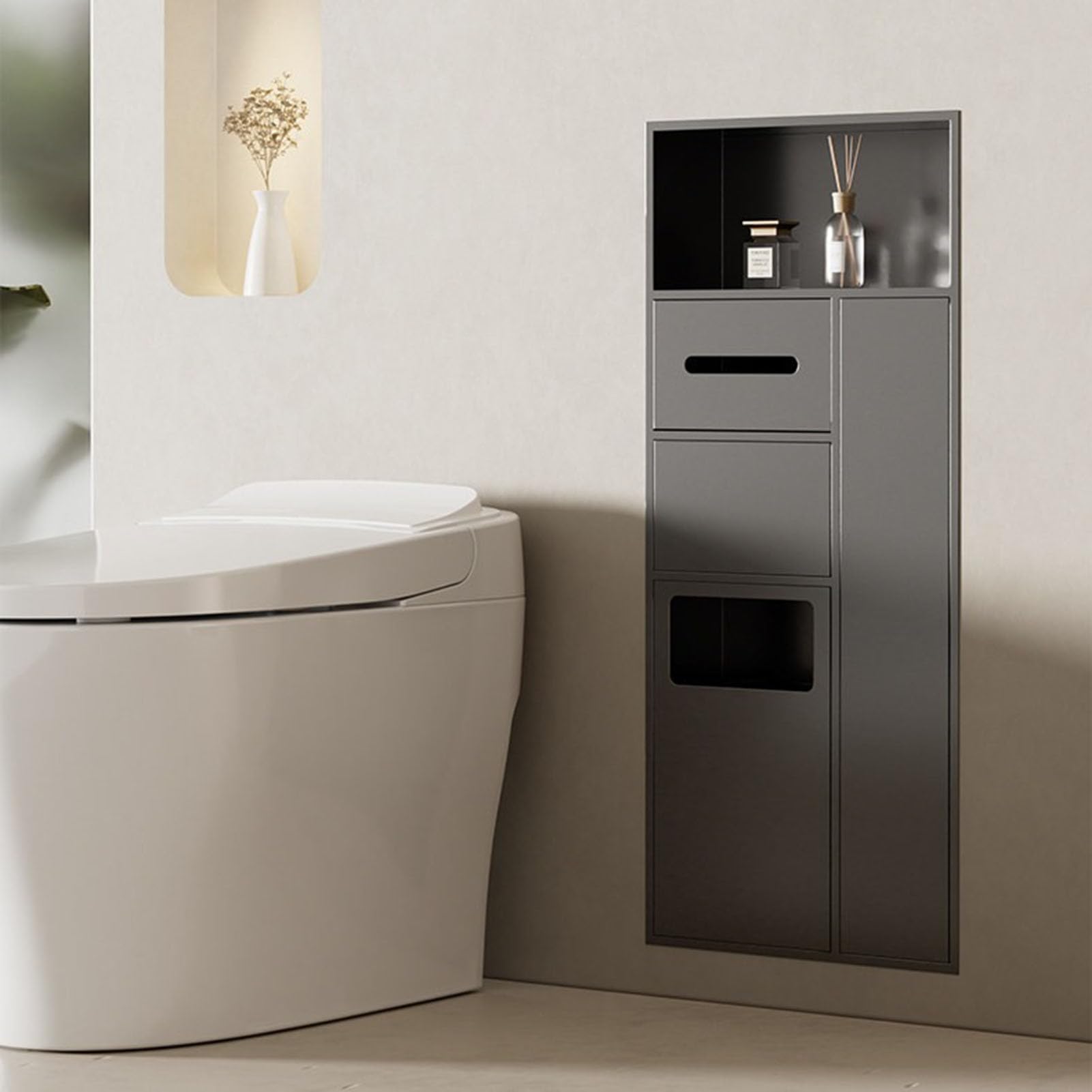 Poubelle intégrée et support de papier en acier inoxydable pour douche haut de gamme