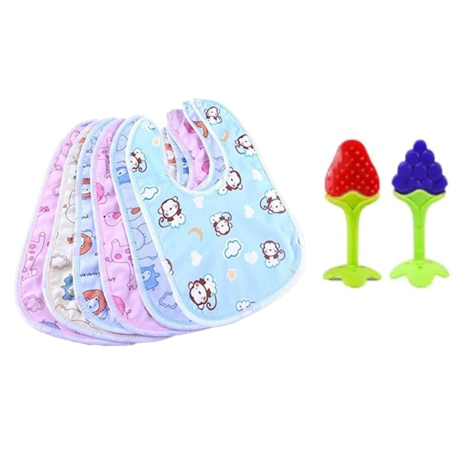 BabyGo Waterproof Baby Apron with Bib (Set of 6) Silicone BPA Free Natural Organic Nipple Teethers for Newborn Infant, Babies (Pack of 2)