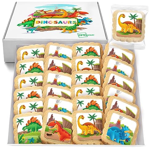 Dinosaur Cookies Individually Wrapped Dino Jurrasic themed Theme Party Favors 24 Pack Bulk for Kids Birthday Party Sugar Cookie T-Rex