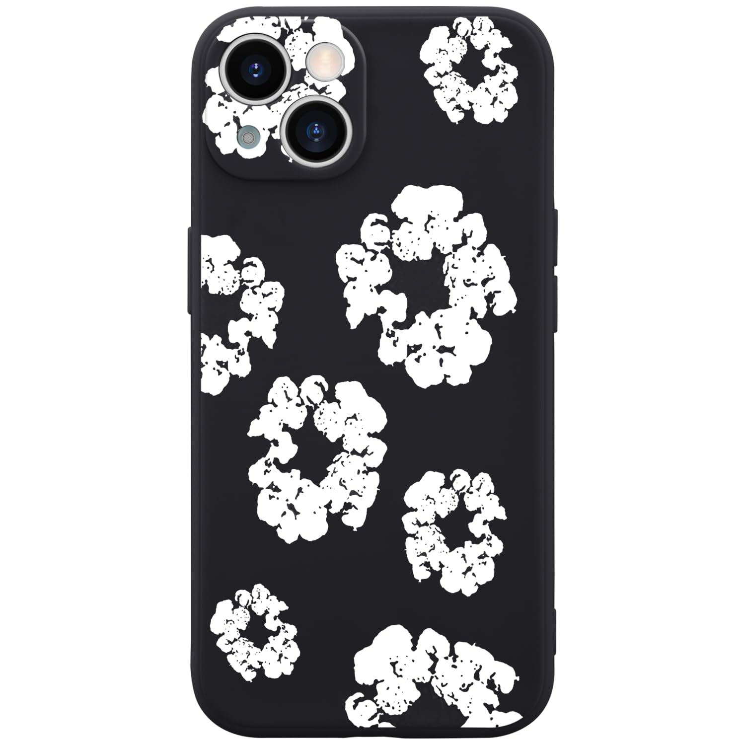 Wihytec Black Stylish Flower Patterned Phone Case Cover for iPhone 15 PRO Stylish Floral Flower Design Case Cover Liquid Silicone Soft Gel Rubber Matt