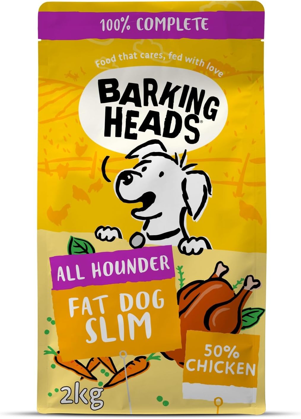 Barking Heads Complete Dry Dog Food 2kg - Adult All Hounder Fat Dog Slim Chicken - Natural Low Fat Weight Management for Overweight Dogs - Vet Approved