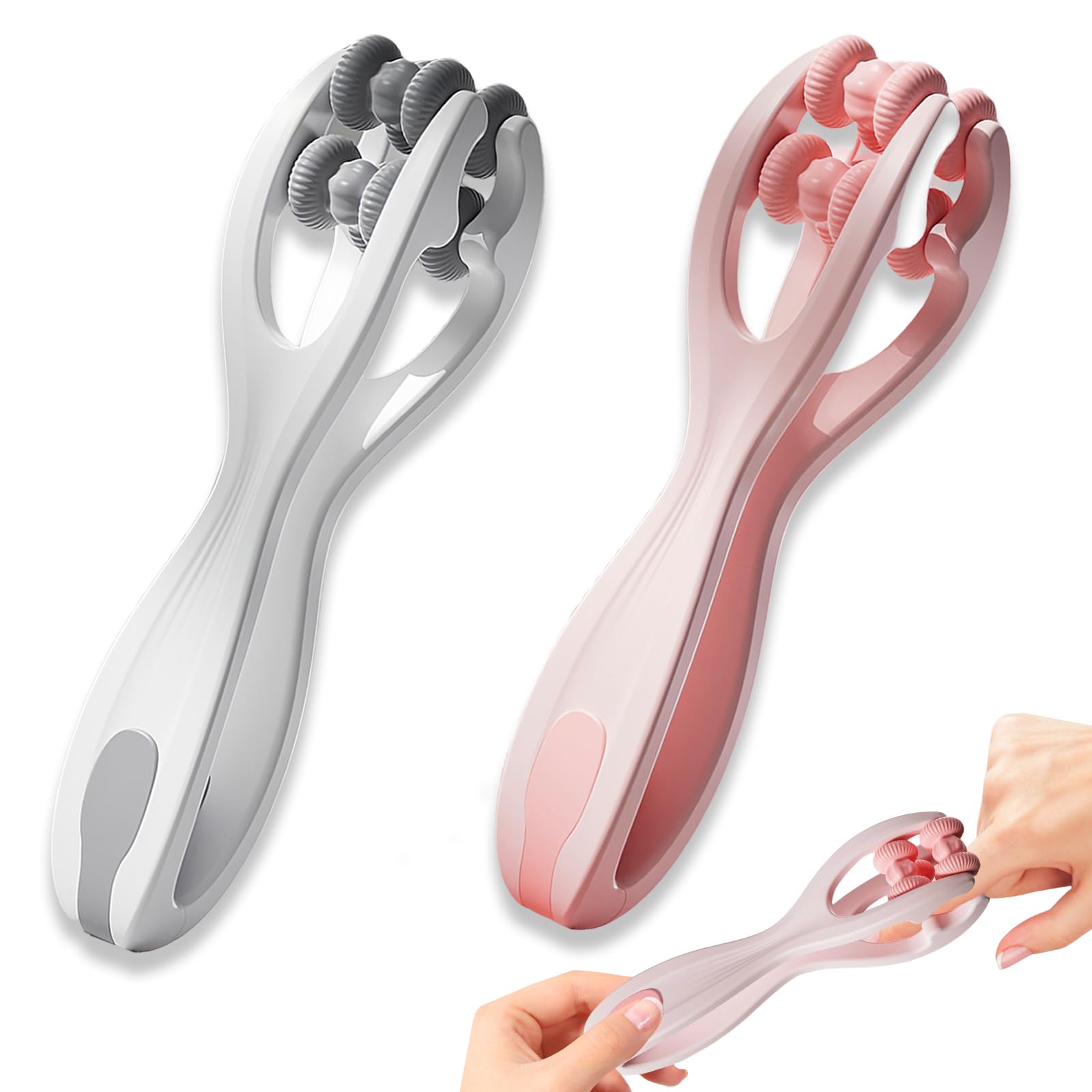 Lot de 2 rouleaux de massage pour les doigts et l'arthrose, relaxation des articulations, gris + rose