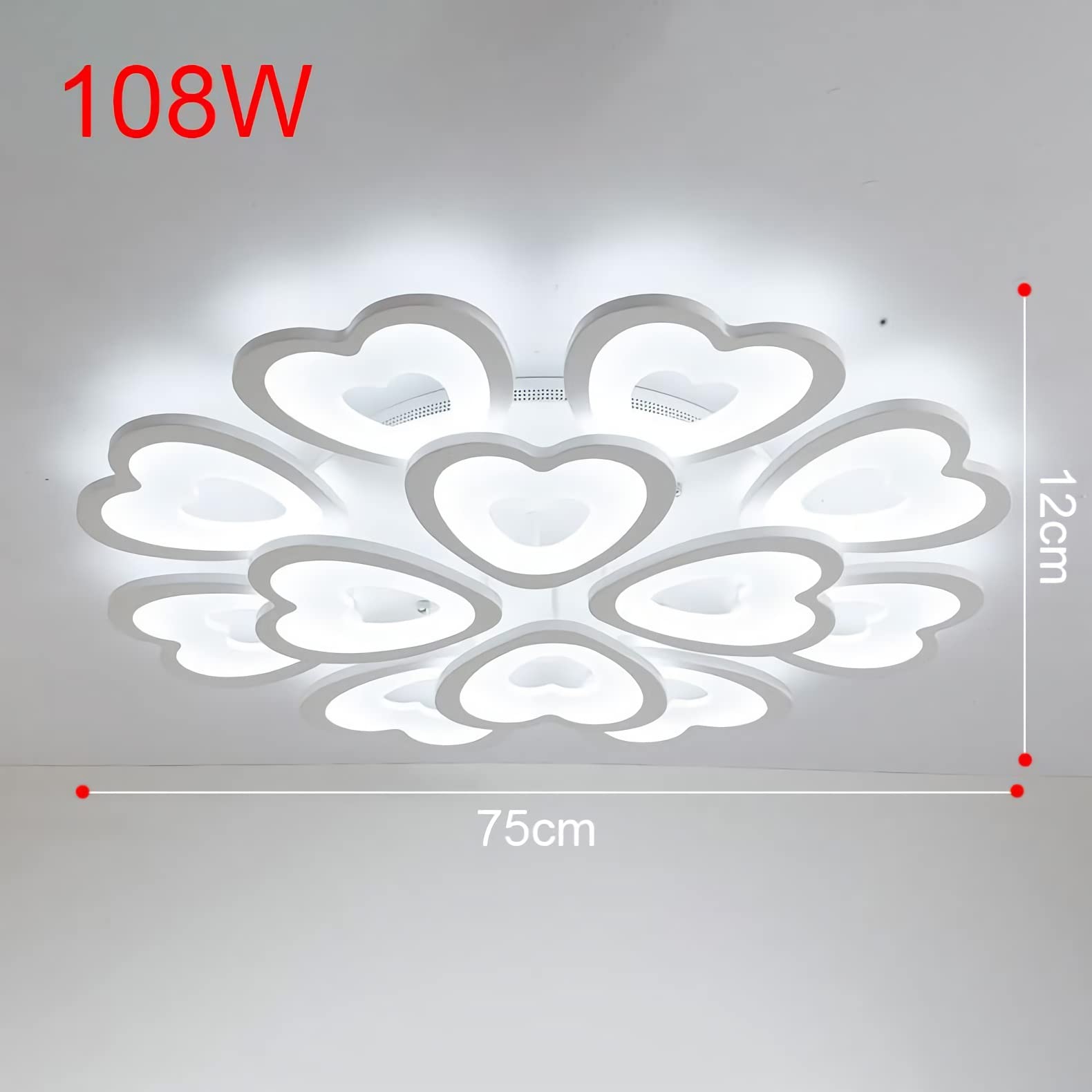 Nowoczesna lampa sufitowa do montażu podtynkowego, ściemniana lampa sufitowa LED w kształcie kwiatu z pilotem, metalowy żyrandol akrylowy do jadalni sypialnia wystrój salonu (biały), miłość 85x12cm