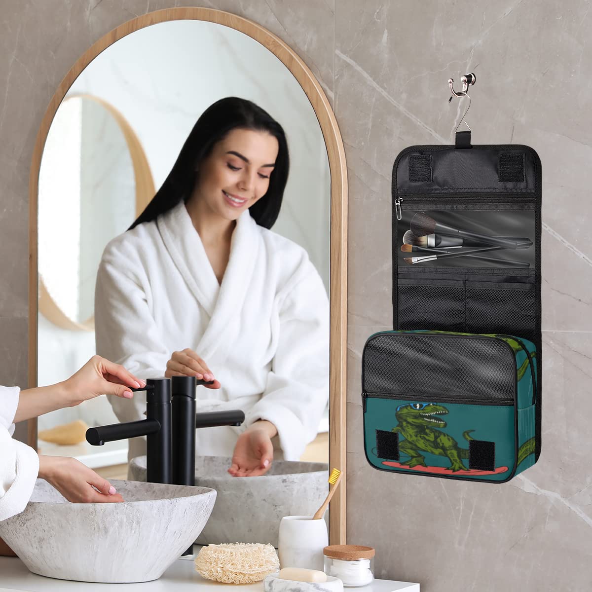 Dinozaury Podróżna Kosmetyczka Śliczne Zwierzę Mycie Torba Unisex Wiszące przybory toaletowe Kosmetyczka Organizer do makijażu, wielobarwny, Jeden rozmiar