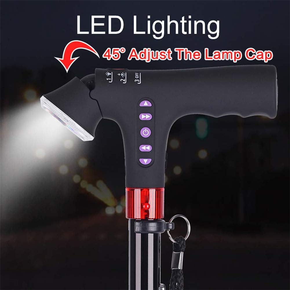 SGSG Bastón Inteligente con luz LED, Alarma de Seguridad, Dos Asas: Plegable, Ajustable de 79-89 cm, bastón Ligero para Hombres o Mujeres Bastón Inteligente, para discapacitados y ancia