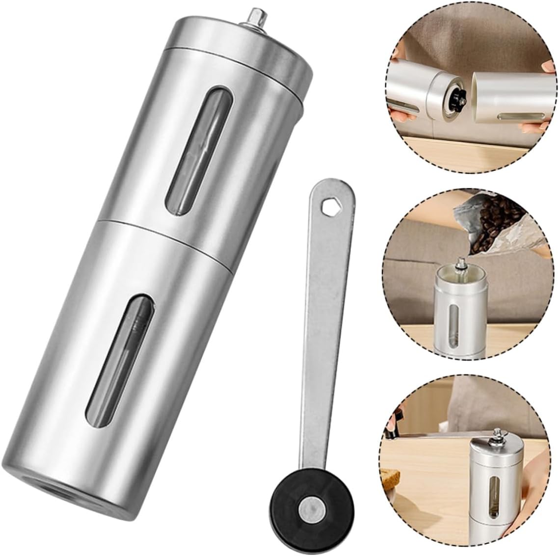 Manual Stainless Steel Coffee Grinder Portable Bean Mill with Grind Settings for Home and Travel Hand Crank Coffee Mill