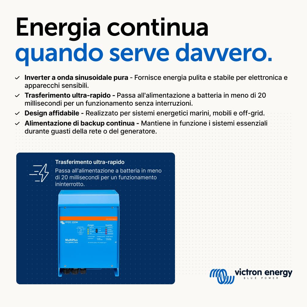 Victron Energy MultiPlus 3000VA 12-Volt 230V Inverter Onda Sinusoidale Pura 120 amp Caricatore Batteria, Interruttore di Trasferimento 16 amp