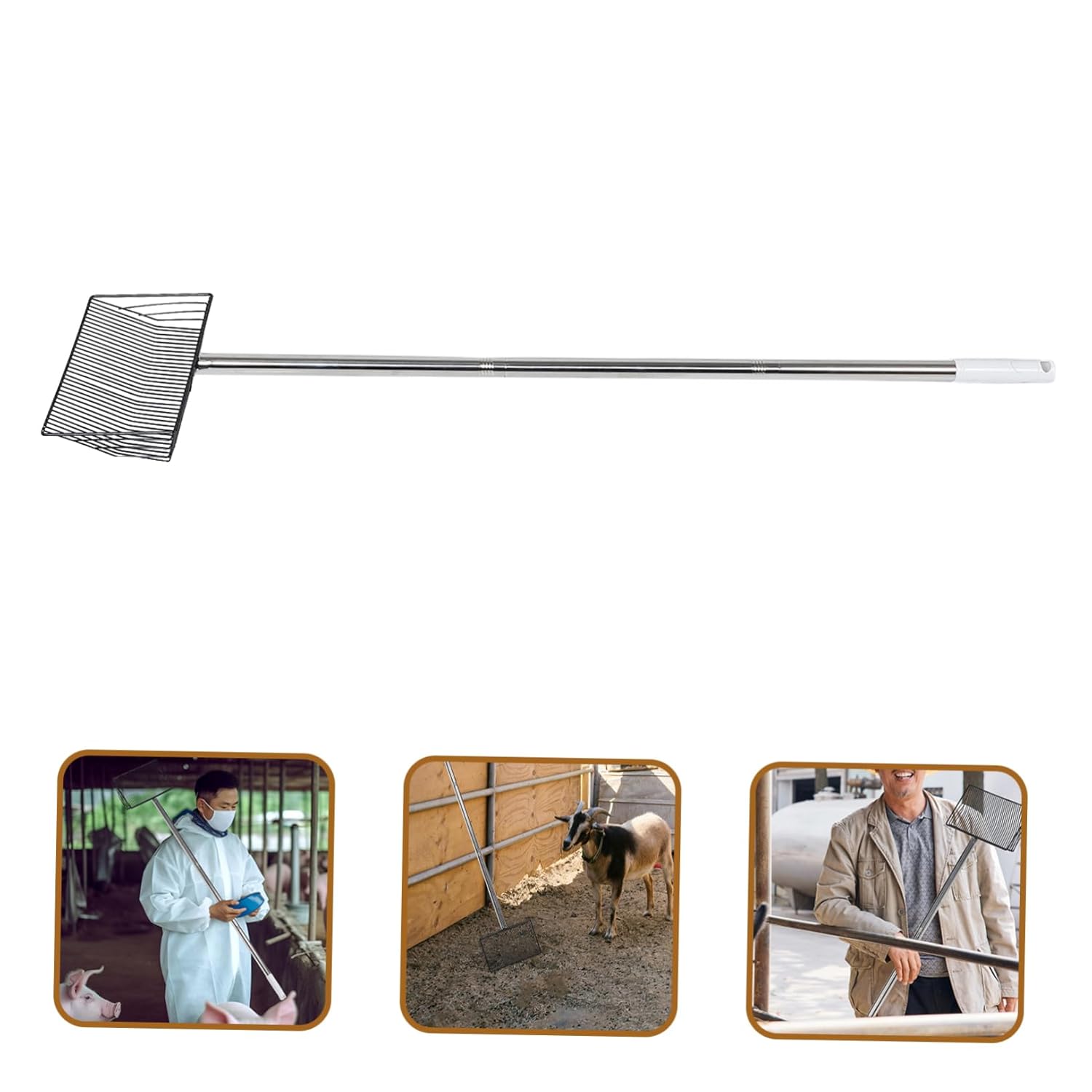 Chicken Scoop Poultry Sifting Shovel Long Handle Rake Scooper for Cat Litter Duck Farm Yard Work Mesh Sieve Gardening Soil Compost Planting Strainers