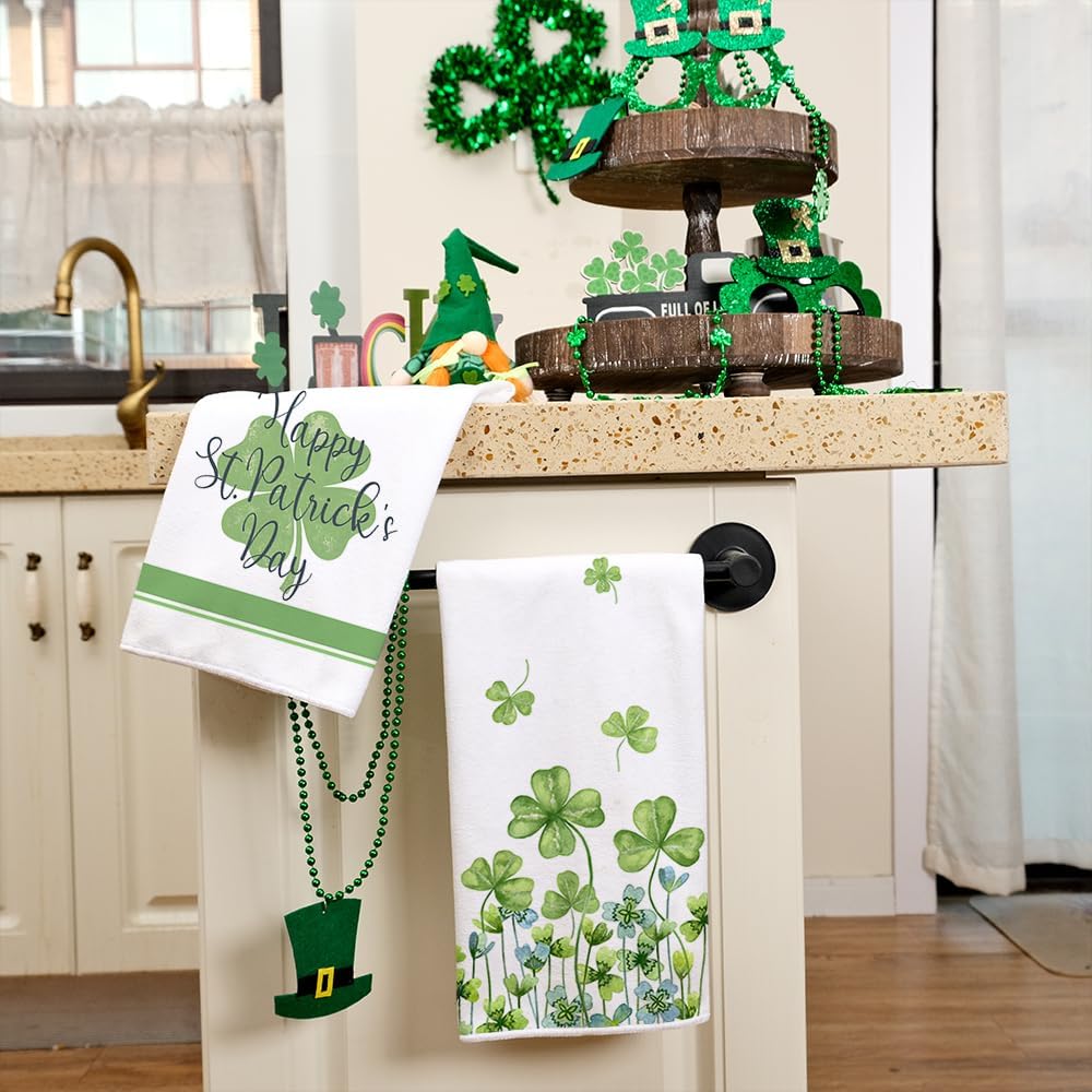 ARKENY Juego de 2 toallas de cocina con rayas verdes para el día de San Patricio, decoración del hogar, paño de secado de barra ultra absorbente, 18 x 26 pulgadas