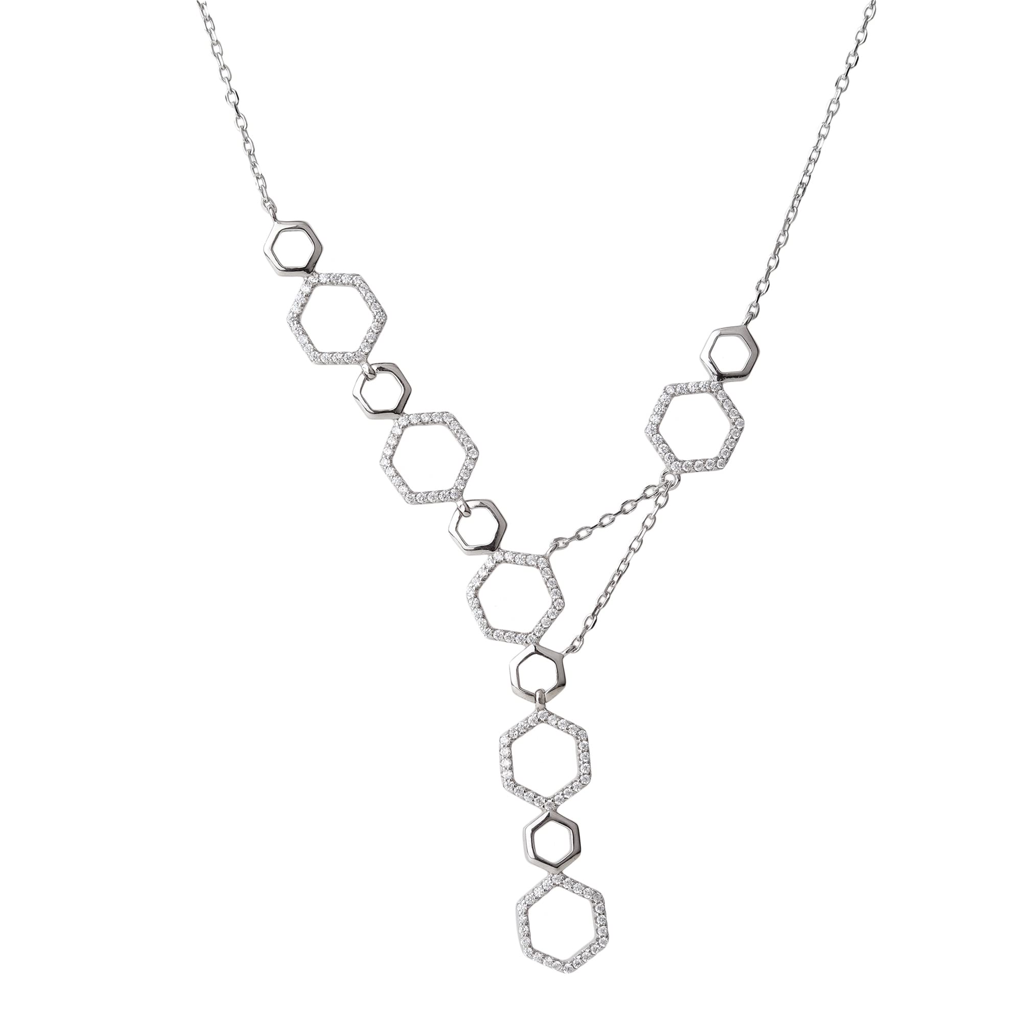 Silvermark: Valuable Forever Swarvoski Hexagon Full Stone Necklace