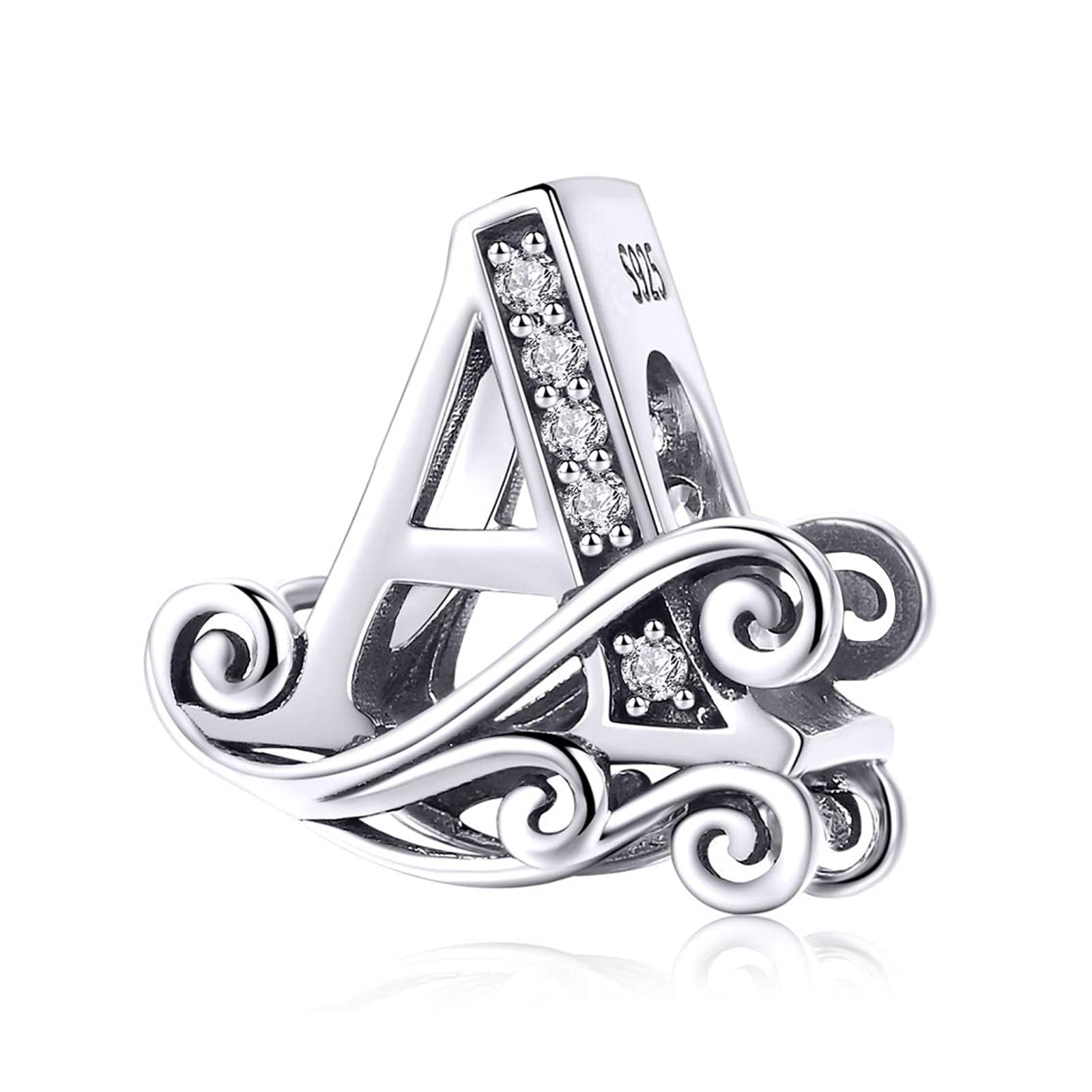 Letter A-Z Initial Charm for Bracelets 925 Silver Alphabte Jewelry for Necklaces Dangle for Mother's Day Birthday