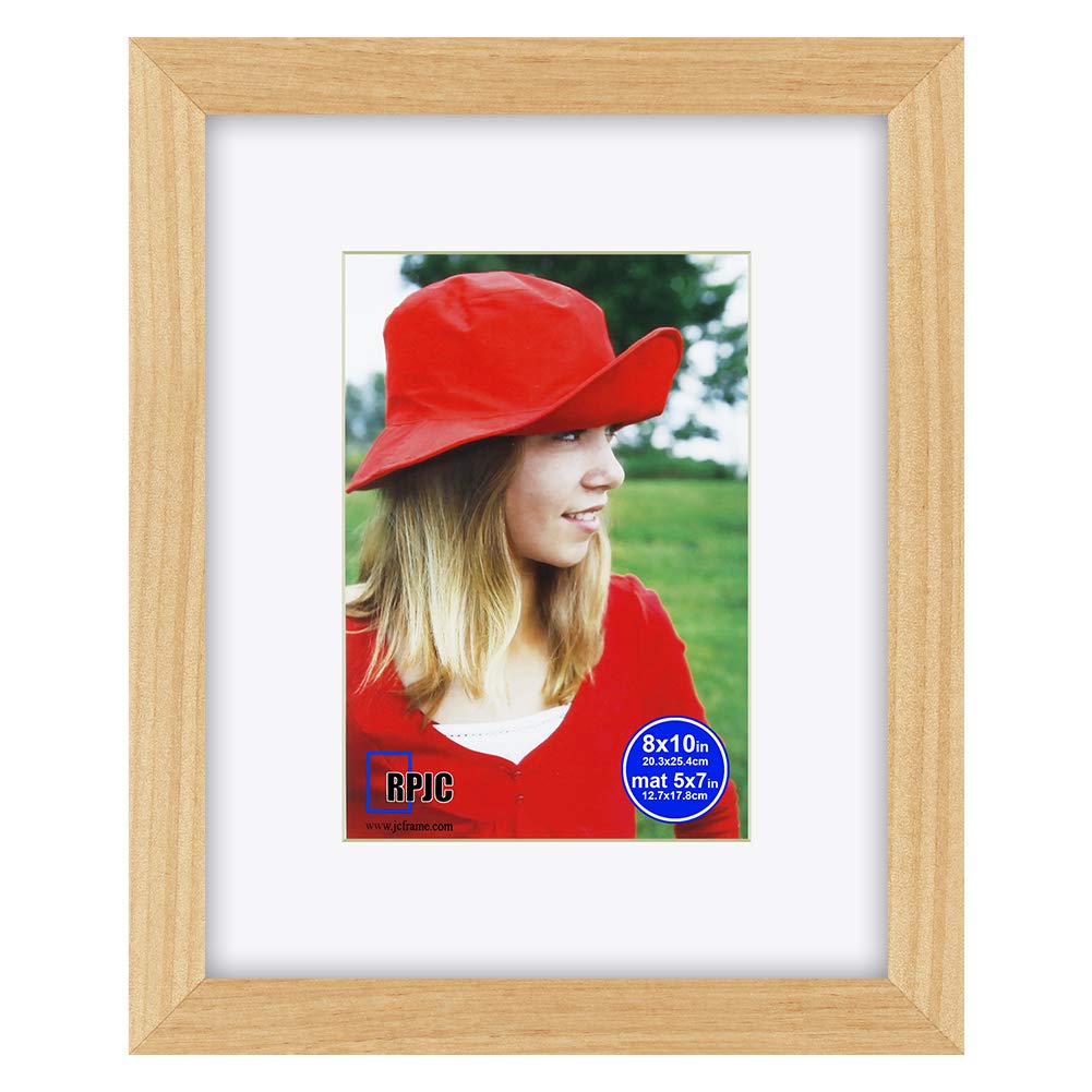 RPJC 8x10 inch Picture Frame Made of Solid Wood and High Definition Glass Display Pictures 5x7 with Mat or 8x10 Without Mat for Wall Mounting Photo Frame Natural