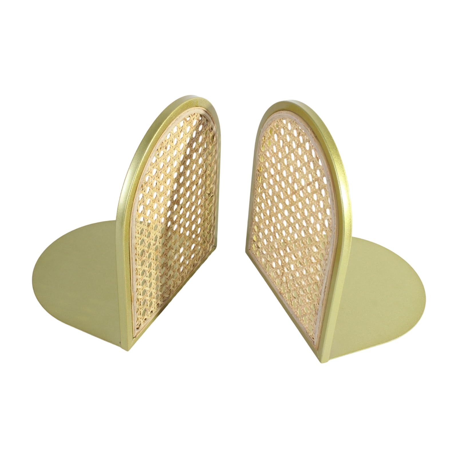 Decorative Metal & Rattan Book Stoppers, Arched Shelf Organizers for Desk or Library Display Arched Rattan Bookends