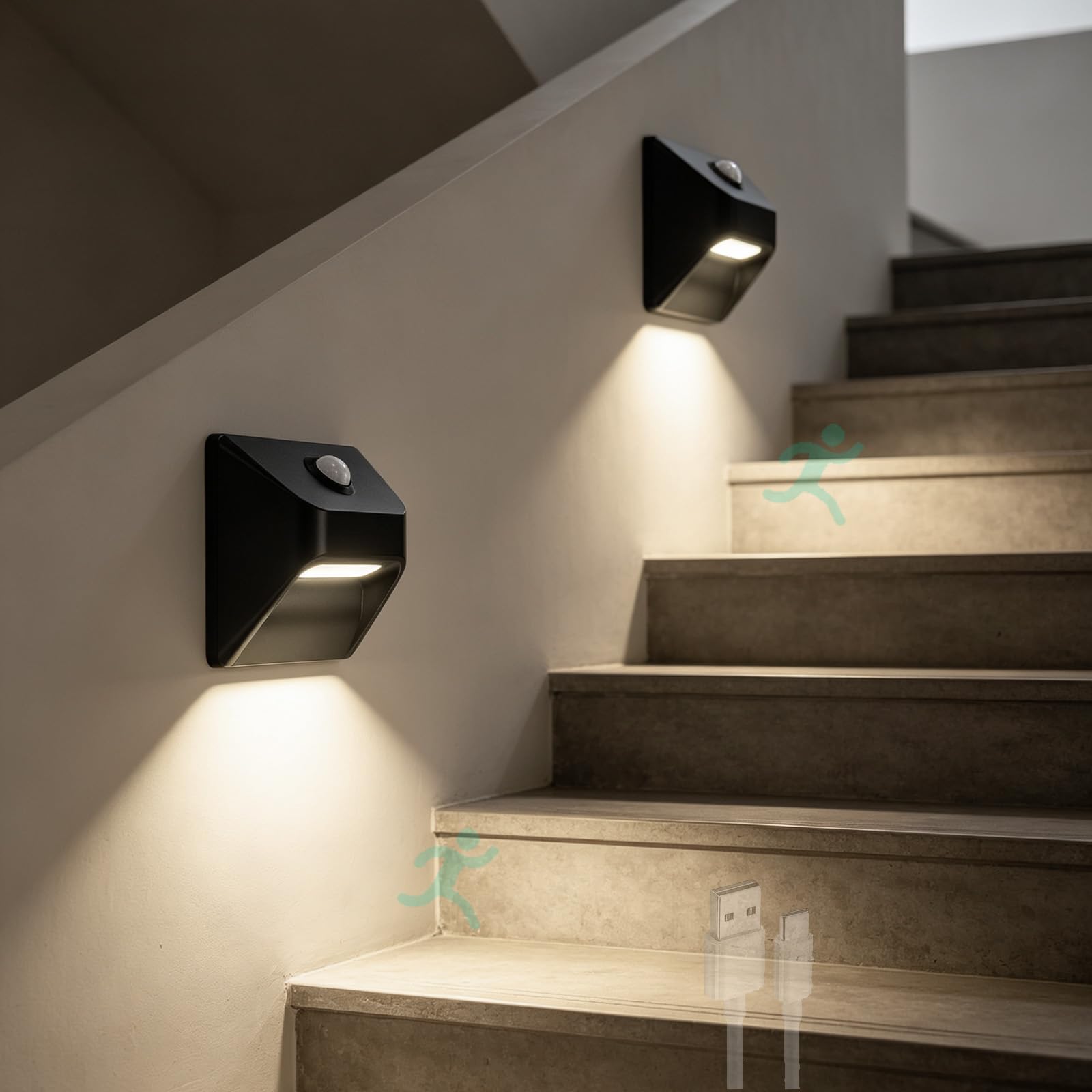 Apliques de pared con sensor de movimiento iluminación LED interior negra 8