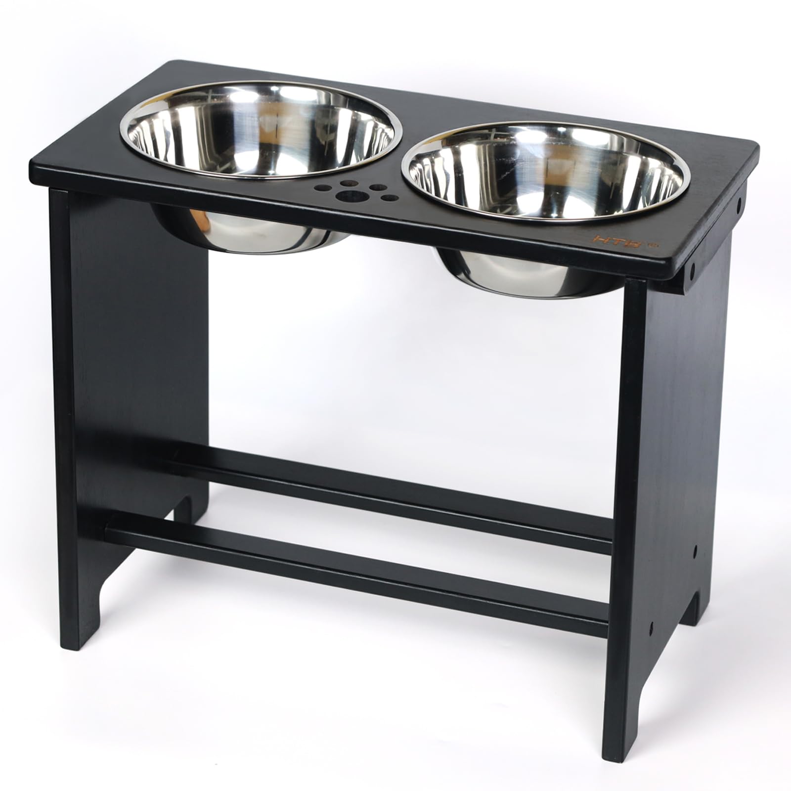 HTB Cuencos elevados extragrandes para perros con soporte, cuencos elevados de bambú para perros grandes, medianos y pequeños, comedero de bambú para mascotas con 2 cuencos de acero inoxidable, 43,99