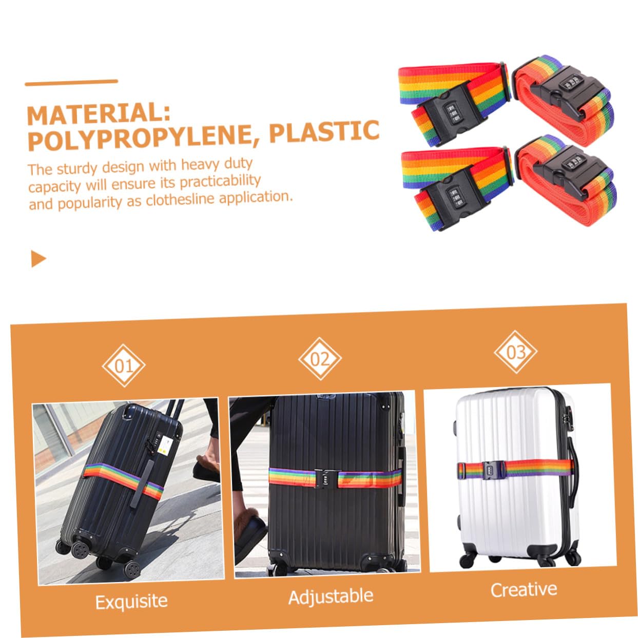 TOYANDONA Cinghie Regolabili 4 Pezzi in Polipropilene per Valigia da Viaggio Protezione Extra Cintura Bagagli Portatile per Anziani per Viaggi e Uscite