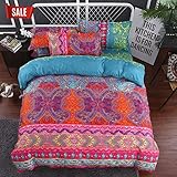 Multicolor Duvet Cover Twin, Colorful Boho Floral Bedding Set, 3 Pieces Soft Lightweight Microfiber
