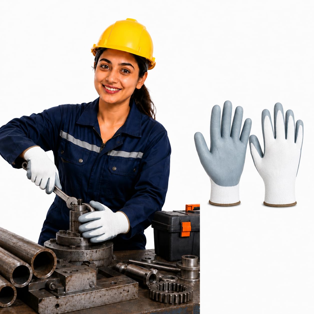 safeyura men anti cut hand gloves, industrial heavy duty safety work gloves for men -5 pairs, white grey, size-large