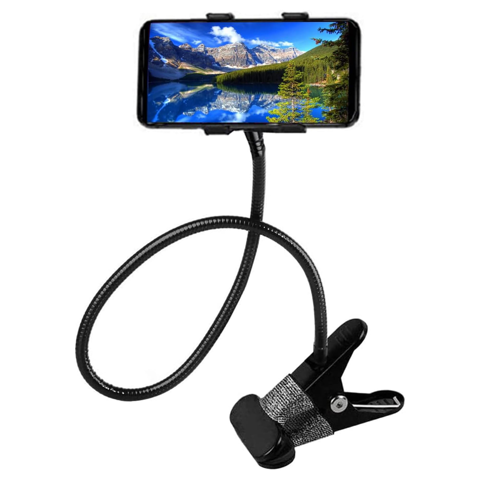 CURATED CART Lazy Bracket - Flexible Solid-Grip Phone Holder with Adjustable Universal Gooseneck Smartphone Stand, Lazy Clamp Clip Flexible Phone Stand for Office Desk Bed