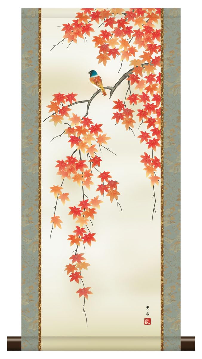 Amazon.co.jp: 10年保証 掛け軸 ミニ掛け軸 和風 花鳥画 秋掛け 紅葉に 