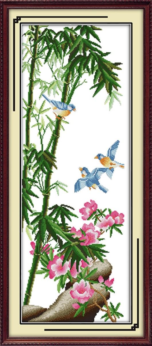 Awesocrafts Cross Stitch Stamped Kits Green Bamboo Easy Patterns Cross Stitching Embroidery Needlework Kit Supplies 14CT 2 Strands