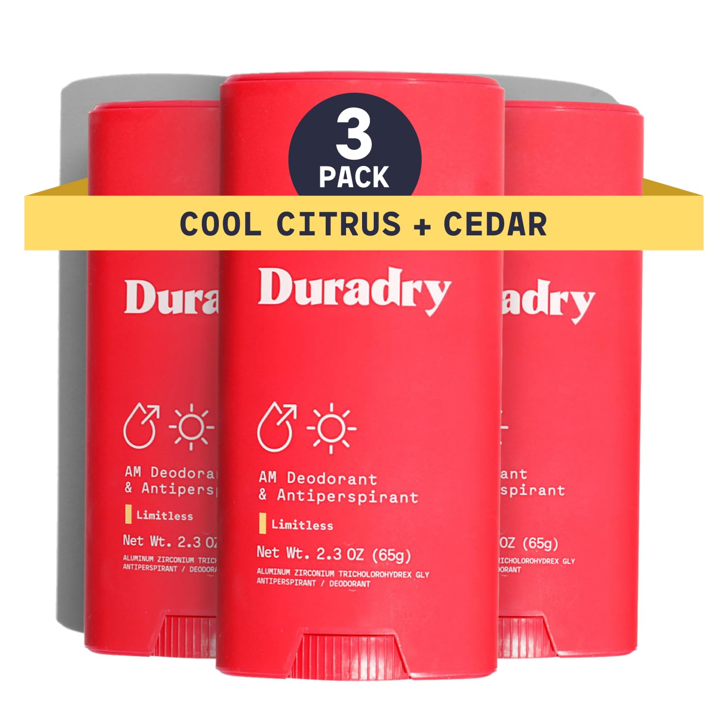 Duradry Antiperspirant Deodorant for Women and Men - Anti Sweat Maximum Strength Deodorant, Excessive Sweat Protection for Armpits, Naturally Neutralize Odor - Limitless, 2.3 Oz (Pack of 3)
