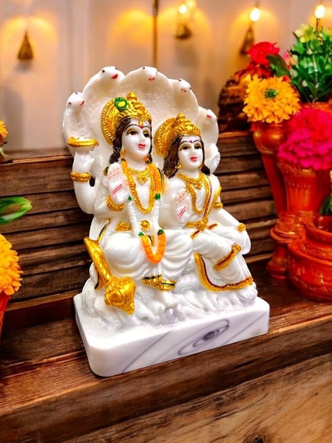 Image of Exquisite Laxmi Narayan Marble Murti - Handcrafted Spiritual Idol for Home Temple, Vastu, and Divine Blessings.