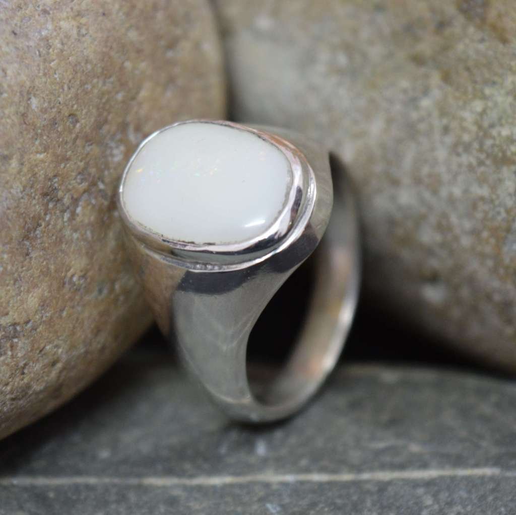 Anillo de plata con ópalo natural de 55 quilates para hombre, forma ovalada, tamaño US 4 – 13