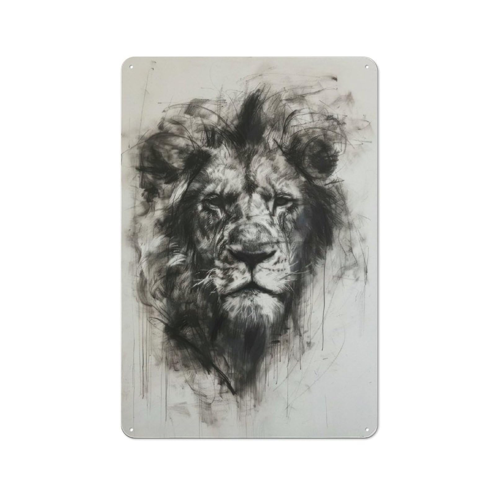 Junmoney Lion In Charcoal Sketch Tin Wall Plaque 30X20cm With For Hobby Room Or Studio, New Home Wall Decor For Creative Interior Collectors