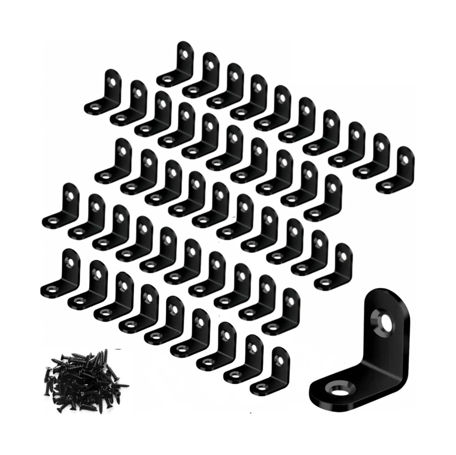 Angle Brackets, L Brackets Stainless Steel Right Angle Corner Brace with Screws(S-Black 20x20 50pcs)