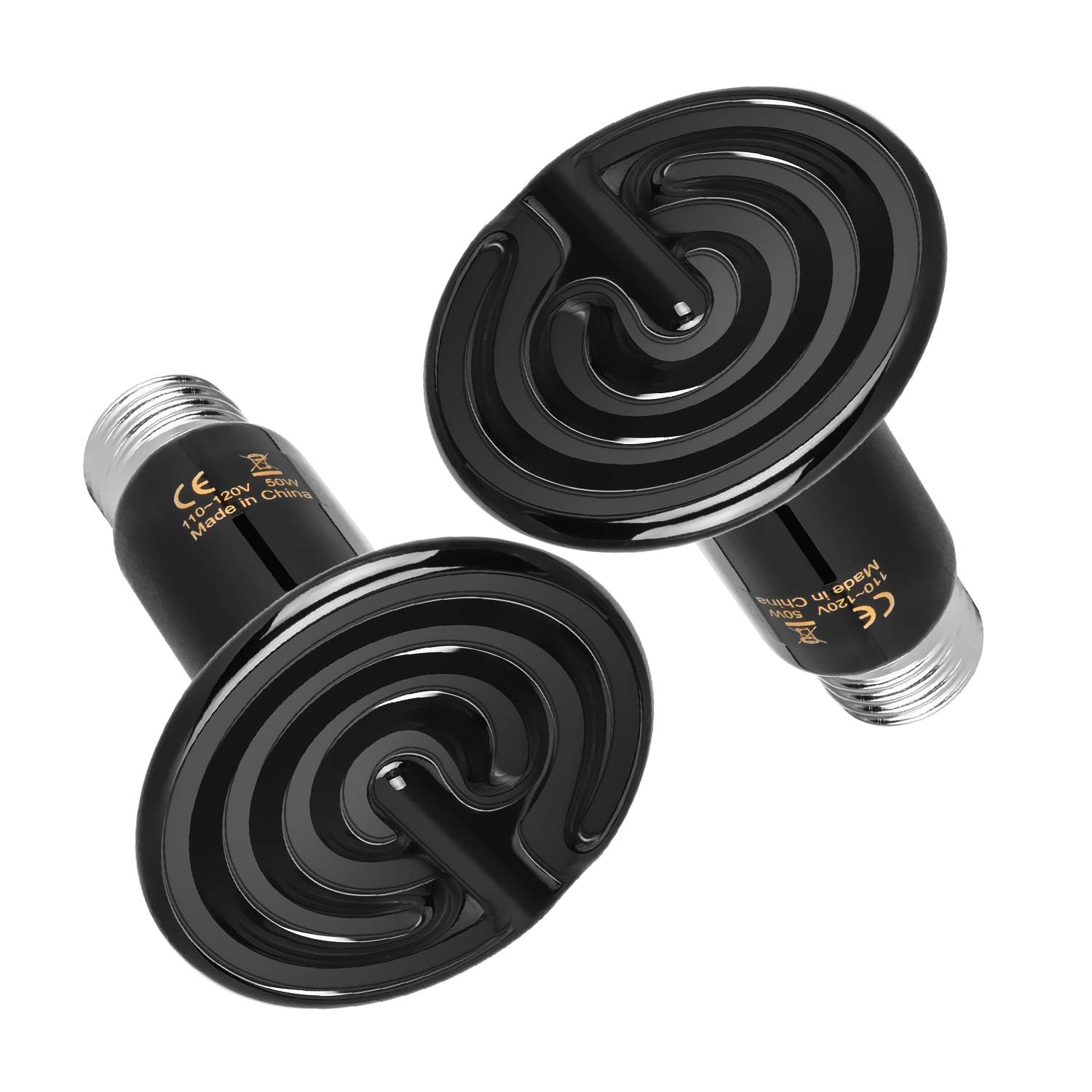 Simple Deluxe 50W Ceramic Heat Emitter Reptile Heat Lamp Bulb No Light Emitting Brooder Coop Heater for Amphibian Pet & Incubating Chicken, 2 Pack