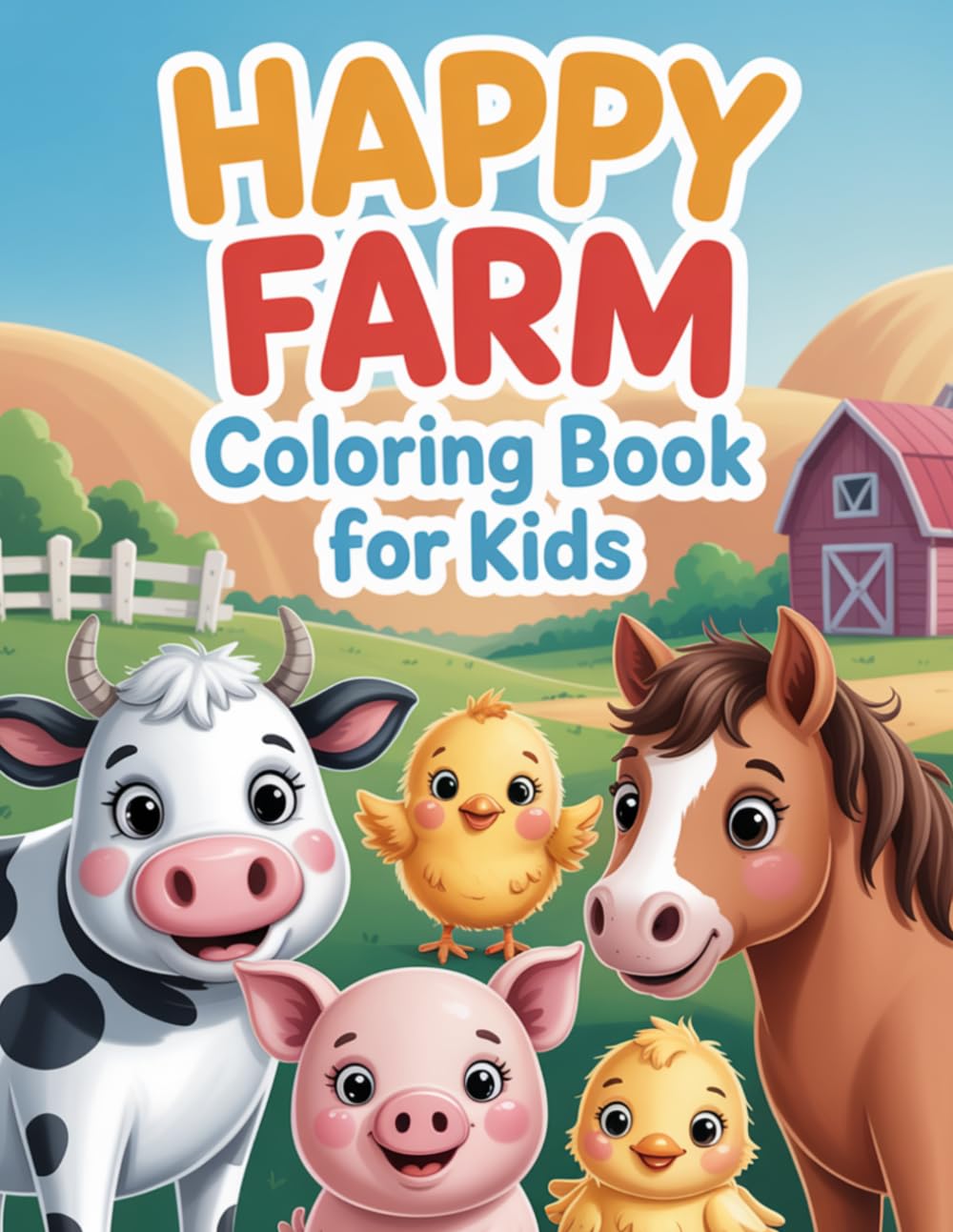 Happy Farm Coloring Book for Kids: Cute Farm Animals with Big Bold Lines; Simple & Easy Designs for Toddlers Ages 2–4