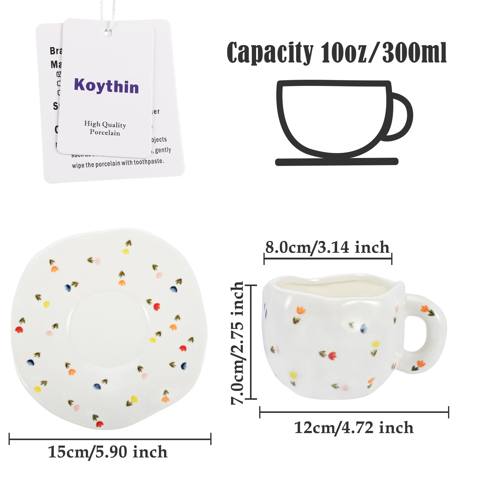 Koythin Ceramic Coffee Mug, Cute Pink Cup for Women with Saucer for Office and Home Dishwasher and Microwave Safe - Image 2