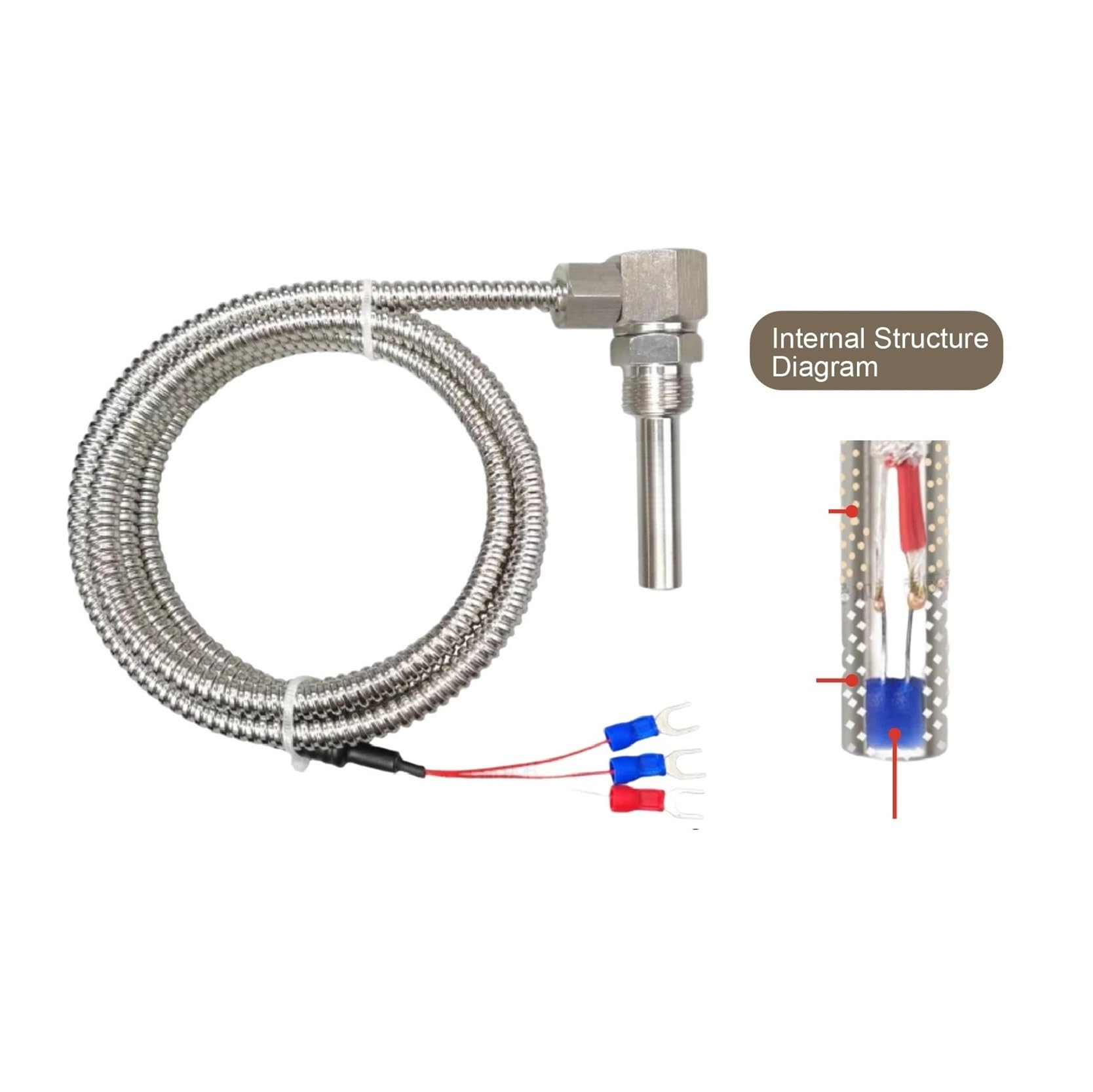 Sensor de temperatura del cojinete Sonda PT100 Sensor de temperatura roscado en forma de L Sonda industrial de acero inoxidable(Pt100 2M Dual)