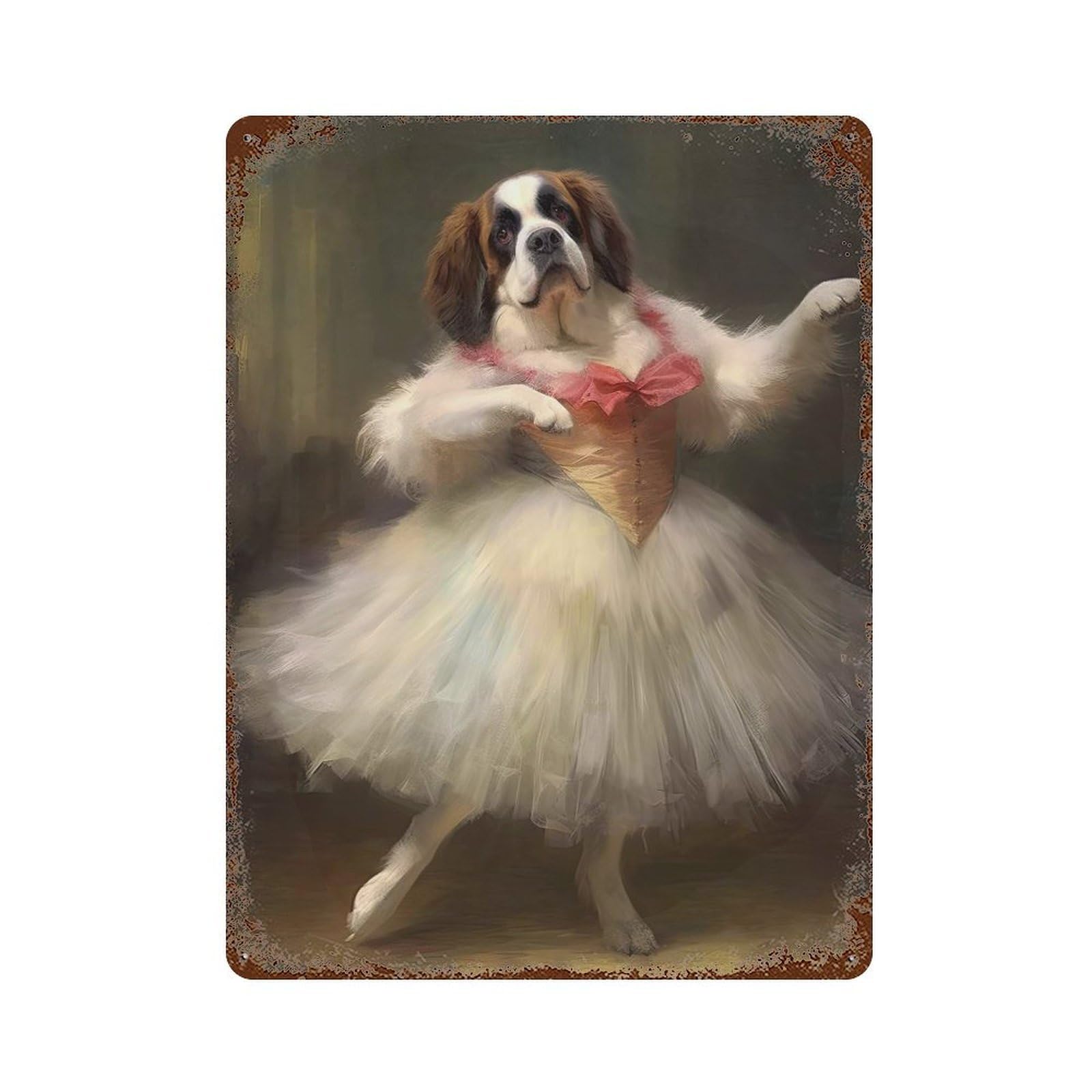 Saint Bernard Ballerina Distressed Metal Wall Sign 15.7"x11.8", Ideal for Garage, Bar And Workshop Decor