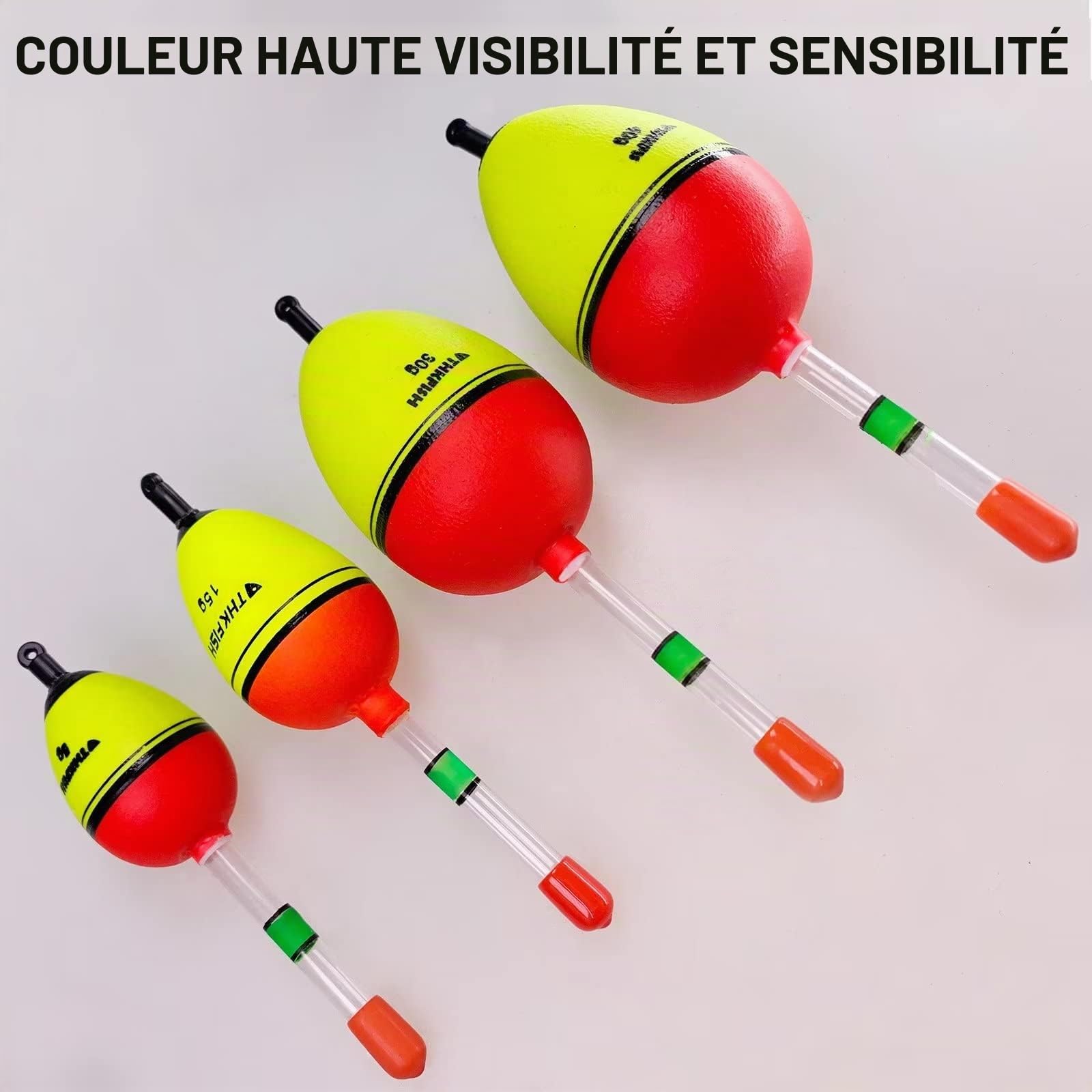 THKFISH Flotteur Peche 5 pièces Flotteurs de pêche légers Flotteurs de pêche avec 10 bâtons Lumineux 5g 15g 30g 40g