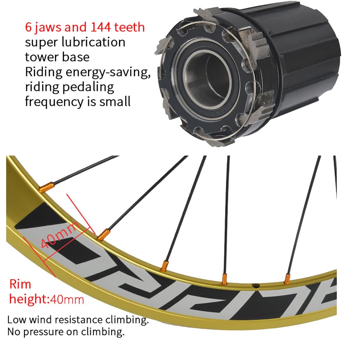 20'' 406/451 Juego De Ruedas Para Bicicleta Plegable Doble Capa Llanta BMX | 24H Freno De Disco Ruedas De Liberación Rápida Para Cassette 7-11 Velocidades(Gold,406)