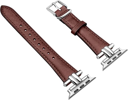 Miniatura 3 de Juntan Correa delgada de cuero compatible con Apple Watch 38mm 40mm 41mm 42mm 44mm 45mm 46mm 49mm, pulsera de reloj de cuero genuino en forma de I