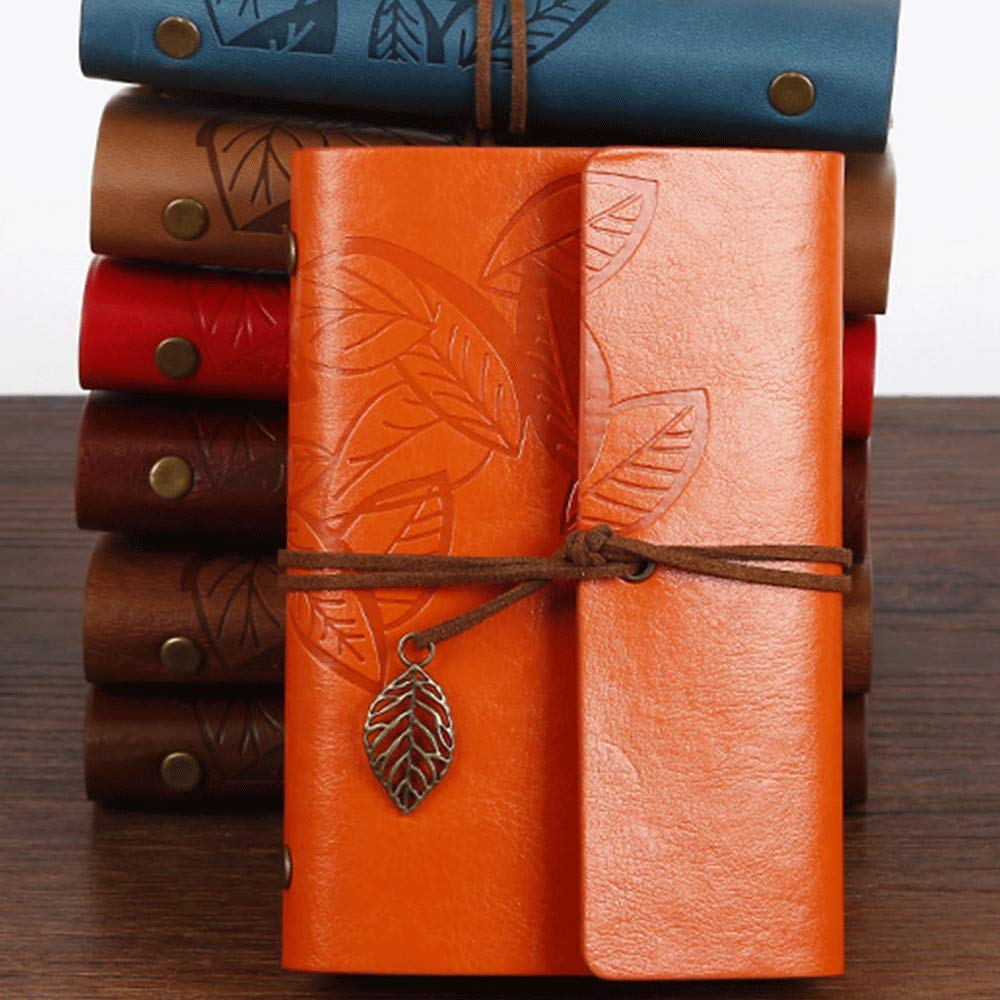 Loose Leaf Writing Books POWERTOOL Leather Cover Notebook Lined Wire Binding Diary Writing Planner Organizer Retro Vintage Notebook (1Pcs-Orange) - Image 2