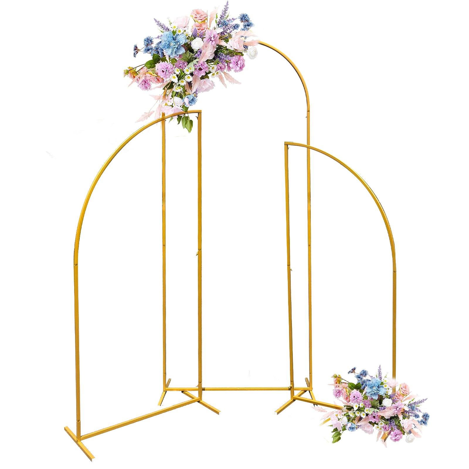 Set of 3 Gold Arch Backdrop Stand, Metal Arched Frame for Wedding Parties Ceremony Birthday Halloween Christmas Graduation Anniversary Graduation,Balloon Backdrop Stand for Indoor and Outdoor