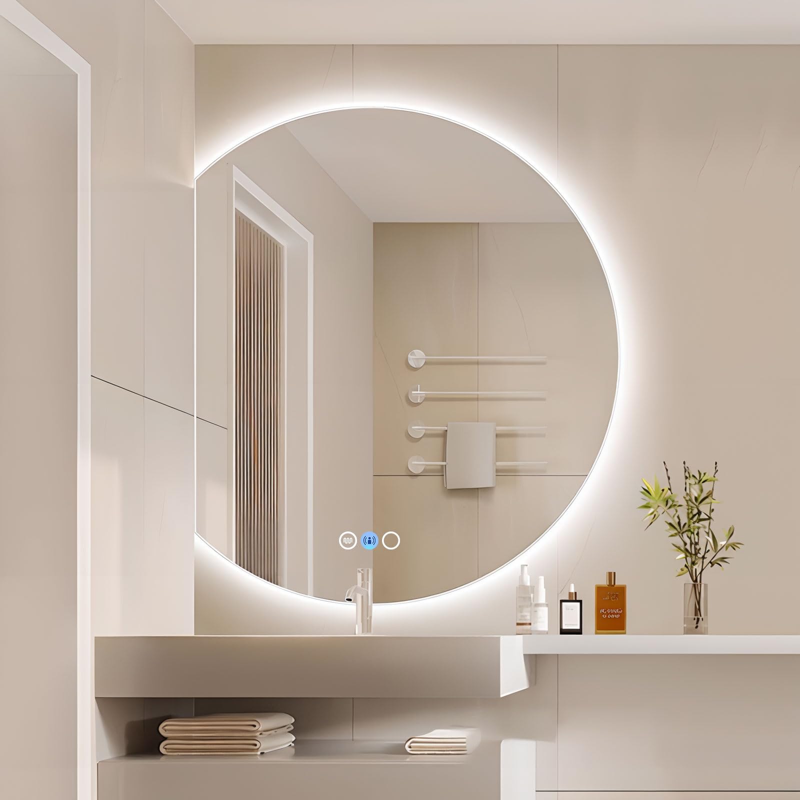 Specchio A Figura Intera Semicerchio Con Luci LED – Illuminato, Antiappannamento, Touch Dimmerabile, Antideflagrante. Dimensioni 63x90 Cm. Montaggio A Parete.