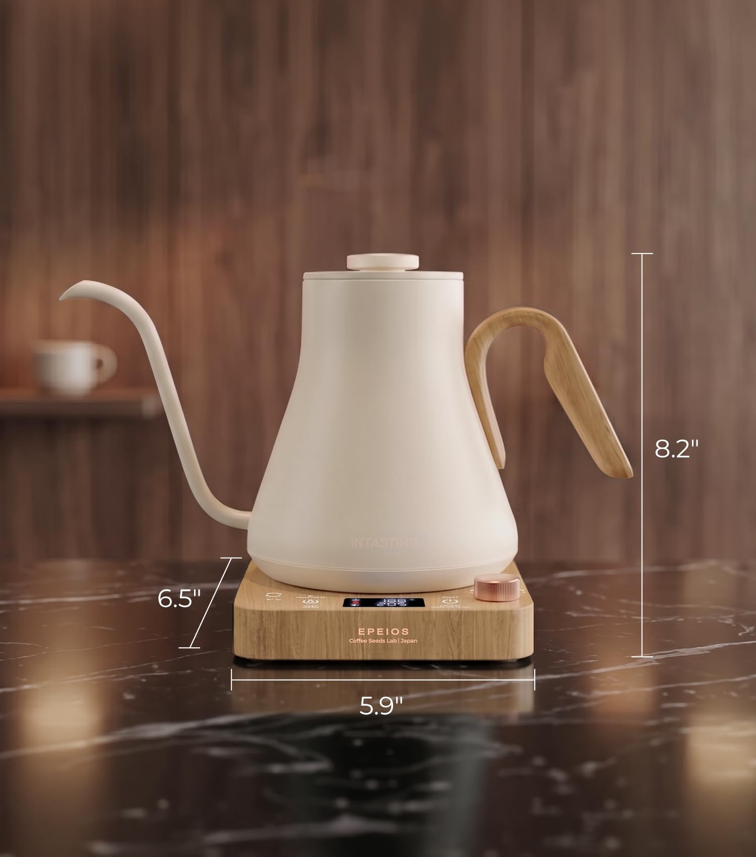 Epeios Gooseneck Electric Kettle ±1°F Temp Control,1200W,0.9L,White Walnut | Rapid Heating, Precision Pour-Over for Coffee & Tea,Smart Hot water Boiler, 304 Stainless Steel Interior, Auto Shut-Off